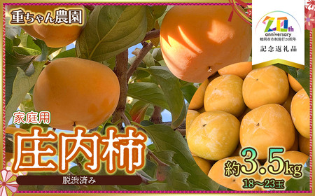 [令和7年産先行予約] 庄内柿 (ひらたねなし柿) 家庭用 約3.5kg 18〜23玉 [市制施行20周年記念返礼品] 重ちゃん農園