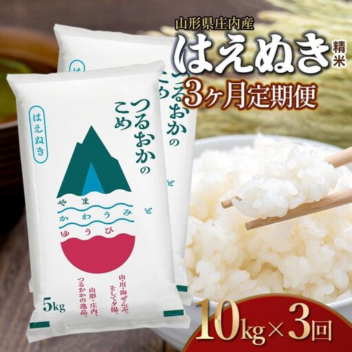[令和7年産][3ヶ月定期便]はえぬき 精米 10kg(5kg×2袋)× 3回 計30kg 山形県 庄内産 米食味鑑定士お薦め 