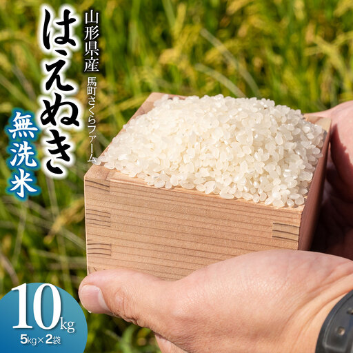 令和7年産　馬町さくらファームのはえぬき 無洗米 10kg（5kg×2袋）　山形県鶴岡市　K-761　| 米 お米 コメ こめ 10キロ ご飯 ごはん ブランド米 米どころ 庄内米 国産 美味しい おいしい お取り寄せ 農家直送 お弁当 おにぎり おすすめ 人気 返礼品