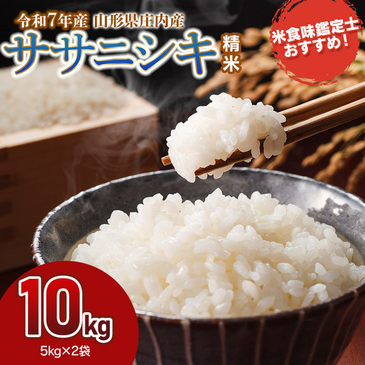 【令和7年産】 ササニシキ 精米 10kg (5kg×2袋)　山形県 庄内産　米食味鑑定士お薦め　| ささにしき 10キロ 米 お米 コメ 白米 食品 ご飯 ごはん 美味しい おいしい ブランド米 おすすめ 人気 山形県 鶴岡市 東北 国産 お取り寄せ 返礼品