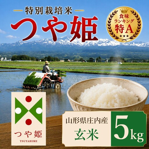[令和7年産] 特別栽培米 つや姫 玄米 5kg (5kg×1袋) 山形県 庄内産 