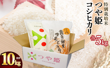 【令和5年産】 庄内産 特別栽培米 つや姫 5kg ＆ 黄金の郷里コシヒカリ 5kg 精米 合計10kg