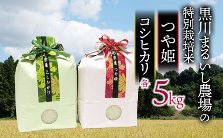 A55-005[令和5年産] 黒川まるいし農場の特別栽培米つや姫5kg・コシヒカリ5kg