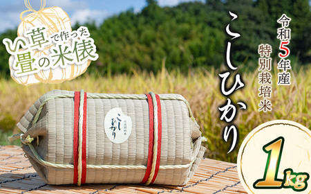 黒川まるいし農場[令和5年産] い草で作った畳の米俵 特別栽培米コシヒカリ1kg