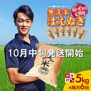 10月中旬発送開始/[隔月6回定期便]無洗米はえぬき 5kg×6回(計30kg) 農家直送『いいあん米』AG