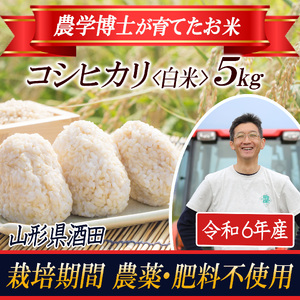 令和6年産[精米]自然栽培米 コシヒカリ 5kg〔農学博士が育てたお米〕 HA