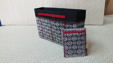 [畳の縁で制作]バッグインバッグと名刺・カードケース (紋縁七宝)