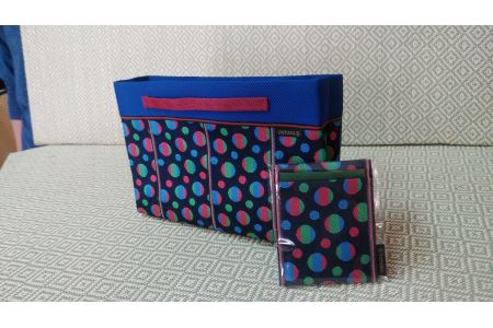 [畳の縁で制作]バッグインバッグと名刺・カードケース (水玉)