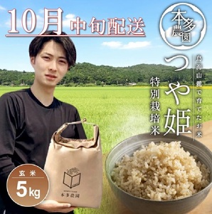 10月中旬配送/令和7年産[玄米]特別栽培米 つや姫 5kg 農家直送 HO