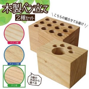 [3種の木材から選べる]木製ペン立て 2種セット (タモ)
