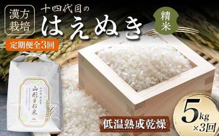 令和7年産 定期便 全3回 漢方栽培 低温熟成乾燥 十四代目のはえぬき(精米)5kg 米 お米 おこめ 山形県 新庄市