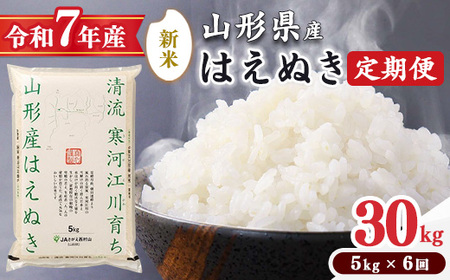 ＜2025年11月下旬開始＞【令和7年産 定期便】 はえぬき計30kg！お米 定期便（5kg×6回）！清流寒河江川育ち 山形産はえぬき 2025年産　058-C-JA022-2025-11下