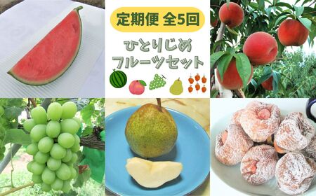 [定期便:全5回]ひとりじめフルーツセット(小玉すいか・桃・シャインマスカット・ラフランス・紅干し柿)