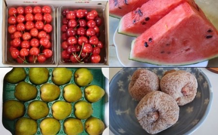 【定期便：全４回】季節のフルーツセット（さくらんぼ２種、すいか、ラ・フランス、干し柿）
