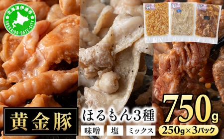 北海道 伊達 黄金豚 ほるもん 3種 セット 各250g×1パック(計750g) 焼肉 BBQ お花見 キャンプ お肉 豚肉 真空 ホルモン