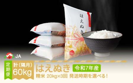 [先行予約] 新米 米 はえぬき 隔月定期便 20kg×3回 精米 令和7年産 2025年産 ja-haxxa20_tk
