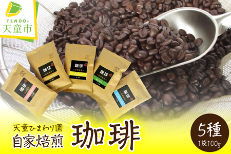 天童ひまわり園 自家焙煎 コーヒー 5種類 セット コーヒー豆 ブレンド キリマンジャロ コロンビア ブラジル グァテマラ 07-36-001