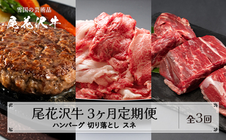 [定期便 全3回]山形県産 黒毛和牛 ハンバーグ 訳あり 切り落とし スネ肉 山形牛 尾花沢牛 家庭応援 生活応援 家計応援 お肉 国産 牛肉 尾花沢市 冷凍 nj-tkogk3