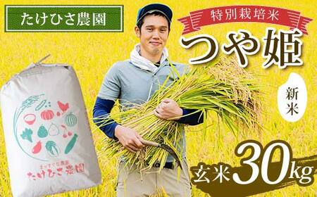 【令和7年産 新米 先行予約】 特別栽培米 つや姫 (玄米) 30kg 《令和7年9月下旬～発送》 『たけひさ農園』 山形南陽産 米 ご飯 農家直送 山形県 南陽市 [2364-R7]