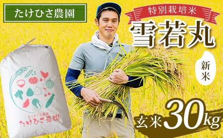 【令和7年産 新米 先行予約】 特別栽培米 雪若丸 (玄米) 30kg 《令和7年9月下旬～発送》 『たけひさ農園』 山形南陽産 米 ご飯 農家直送 山形県 南陽市 [2367-R7]