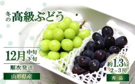 [令和8年産先行予約] JA 冬の高級ぶどう 「シャインマスカット + おすすめぶどう (ウィンク等) 」 約1.3kg (計2〜3房 秀) 『JA山形おきたま』 [2056-R8]