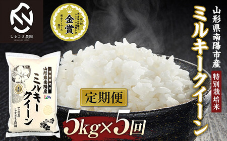 [米食味コンクール金賞受賞農園] [定期便5回] 令和7年産 特別栽培米 ミルキークイーン 5kg×5か月 (計25kg) [令和8年3月〜7月毎月発送] 『しまさき農園』 [1777]