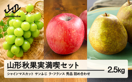 先行予約 山形秋果実満喫セット ラ・フランス サンふじ シャインマスカット 秀品 詰め合わせ 2.5kg 化粧箱入り 2025年産 令和7年産 山形県産 ラフランス 西洋梨 洋梨 梨 りんご リンゴ ぶどう ブドウ 葡萄 果物 フルーツ セット アソート 詰合せ 送料無料 ※沖縄・離島への配送不可 ns-fsrls2500