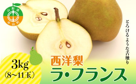 【2024年先行予約】山形県産 西洋梨 ラ・フランス 3kg(8～11玉) 期間限定 数量限定 西塔果樹農園 ラフランス 果物 秋果実 フルーツ 洋ナシ 西塔果樹農園 ラフランス 果物 秋果実 果物 くだもの フルーツ 洋ナシ 洋なし F4A-0118