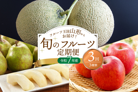 ※2025年発送※[令和7年産]メロンからはじまる旬のフルーツ定期便(計3回) 山形県産 3種類 メロン 洋梨 りんご ka008-34e