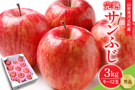 [令和7年産]サンふじりんご 完熟 3kg (9〜12玉前後) 贈答用 秀品 山形県河北町産[山形eLab]ka074-013