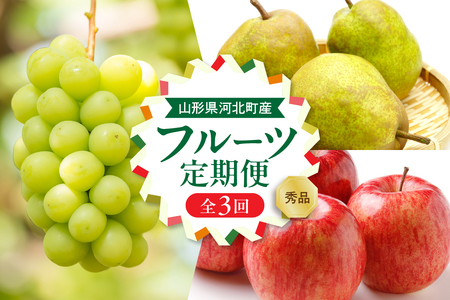 [令和7年産]河北町の山形らしいフルーツ定期便3回(シャインマスカット・ラフランス・サンフジ)[山形eLab]