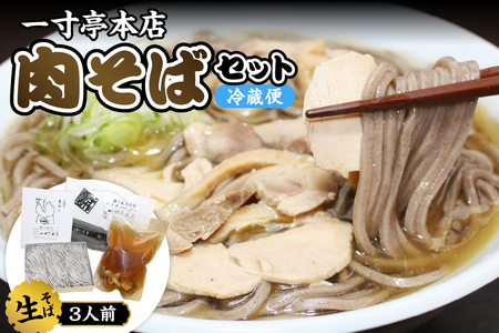 [一寸亭本店] 冷たい肉そば 3人前(190g×3束) 山形県 河北町 谷地 生そば 有名店 肉そば 自宅 贈答 冷たい ご当地 一寸亭 ka077-001g
