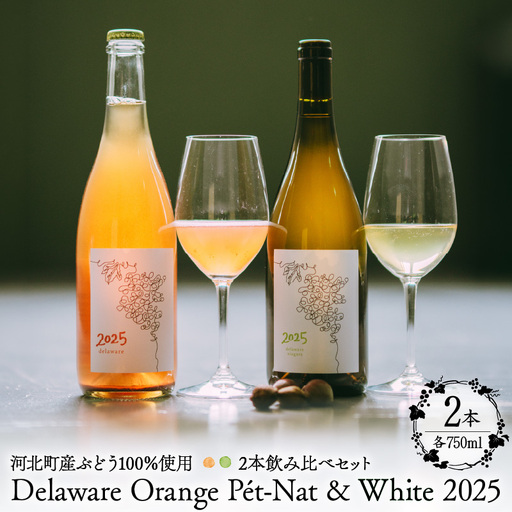 [河北町産ぶどう100%使用]Delaware Orange P?t-Nat & White 2025 2本飲み比べセット(微発泡オレンジ・白) 750ml×3本[かほくらし社] ka019-315j-2025