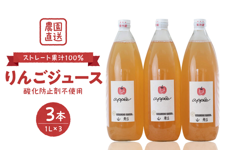 [保存料不使用・無水]手絞りりんごジュース(1L×3本)セット ka019
