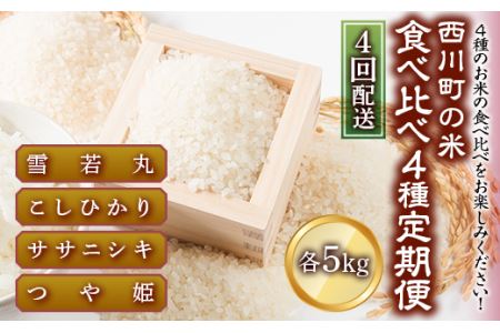 FYN9-426 【定期便4回】令和4年産 山形県西川町のお米 食べ比べセット 各5kg 食べ比べ 食べくらべ 米