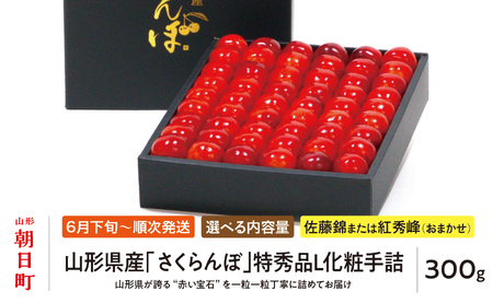 [ 先行予約 ] 山形県産 さくらんぼ ( 佐藤錦 ・ 紅秀峰 ) 特秀品 L 化粧手詰 300g [2026年6月下旬から7月上旬発送] 山形県 果物 フルーツ 高級 初夏 夏 送料無料