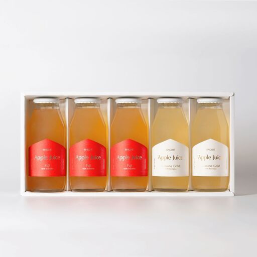 RINGO IE Apple Juice ギフトセット 180ml 5本 ( リンゴイエ りんご ジュース 山形県産 果汁 100% 無添加 ストレート 180ml ふじ ・ シナノゴールド 果汁 フルーツ 飲料 瓶ジュース アップル 数量限定 ) 飲み比べ りんごジュース リンゴジュース ギフト