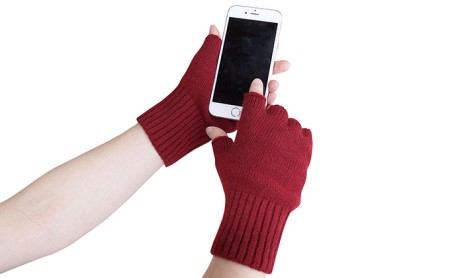 大江の職人の手動編み カシミア100％ニットスマホ用手袋(カラー6種） ﾀﾞｰｸﾛｰｽﾞ