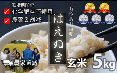 令和7年産 コンクール受賞農家直送 山形県産はえぬき5kg 玄米[浦田農園 むすび米]_ 玄米 米 こめ コメ はえぬき 米 _