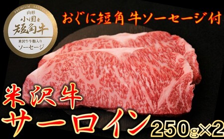[数量限定][期間限定][小国肉祭]米沢牛 サーロインステーキ(500g 250g×2枚)+米沢牛牛脂入りおぐに短角牛赤身ソーセージ
