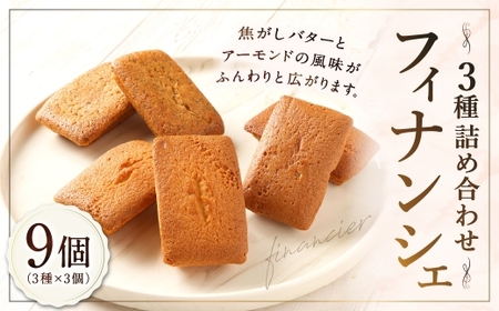 フィナンシェ3種詰め合わせ 9個 焼き菓子 お菓子 菓子 デザート スイーツ フィナンシェ 詰め合せ プレーン ココア 紅茶