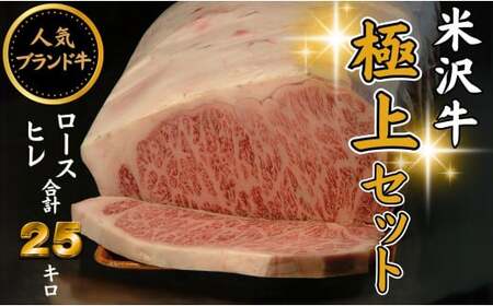 人気のブランド和牛 米沢牛「極上」セット(冷蔵便)サーロイン・ヒレ肉合計25kg