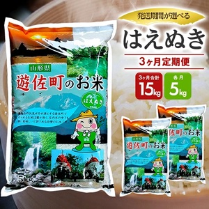 [定期便]遊佐町産はえぬき5kg×3ヶ月連続中旬発送(7月〜9月) [1454T07]