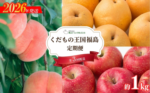 No.3317 くだもの王国 福島 もも 梨 りんご 定期便 全3回お届け 各回約1kg[2026年発送]