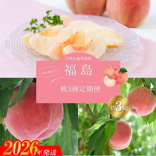 No.2222中野/佐藤果樹園 福島の桃３種定期便 各3kg【2026年発送】