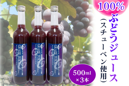 小森ぶどう園の100%ぶどうジュース (スチューベン使用) 500ml 3本セット|ぶどう フドウ ジュース 瓶ジュース フレッシュジュース じゅーす フルーツジュース 飲み物 飲料 ジューシー [1100]