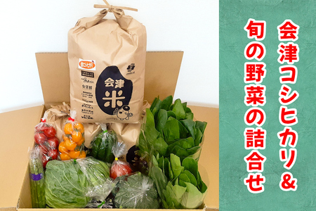 会津産コシヒカリ15kgと旬の新鮮野菜詰め合わせ|お米 白米 ごはん 産直 農産物 季節の野菜 [0127]