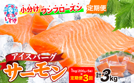 [定期便3回]アイスバーグサーモン(アトランティックサーモン) 約1kg(約200g×5袋) 