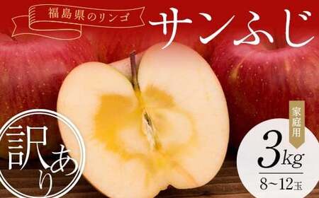 [訳あり家庭用りんご]福島県のリンゴ サンふじ約3kg(8〜12玉)