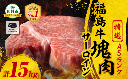 [ 厳選 福島牛 A5 ]塊肉 サーロイン 15kg スパイス付き ブロック肉 ステーキ BBQ ローストビーフ チャンピオンスパイス 高級 冷凍 保存 牛肉 焼肉 贈答 ギフト プレゼント 人気 ランキング おすすめ グルメ イチオシ 福島県 福島 ふくしま 田村 田村市 たむら 川合精肉店